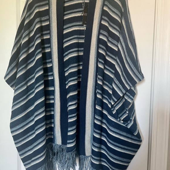NWT Lauren Ralph Lauren Striped Cotton Fringe-Trim Cardigan Sweater Oversize Fit - Picture 5 of 16